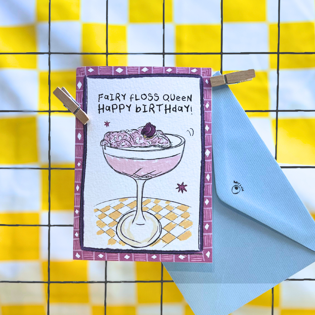 fairy floss martini birthday card